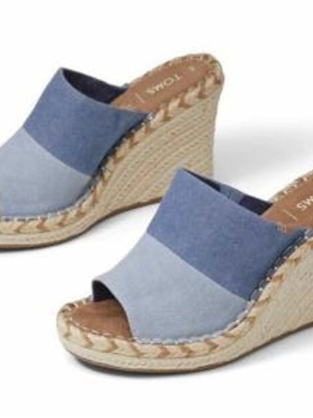 TOMS Two-Tone Blue Espadrille Wedge Mules
